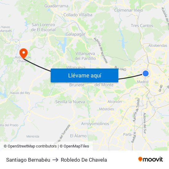 Santiago Bernabéu to Robledo De Chavela map