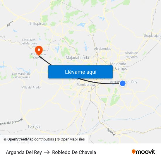 Arganda Del Rey to Robledo De Chavela map