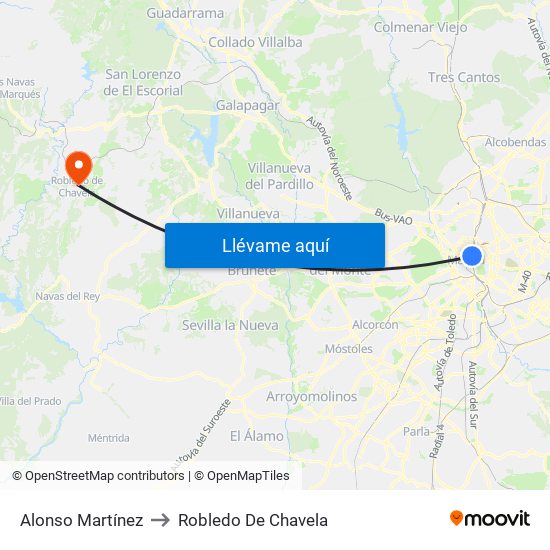 Alonso Martínez to Robledo De Chavela map