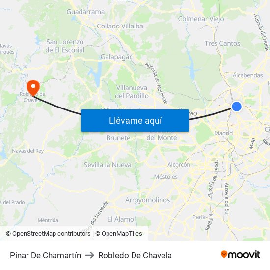 Pinar De Chamartín to Robledo De Chavela map