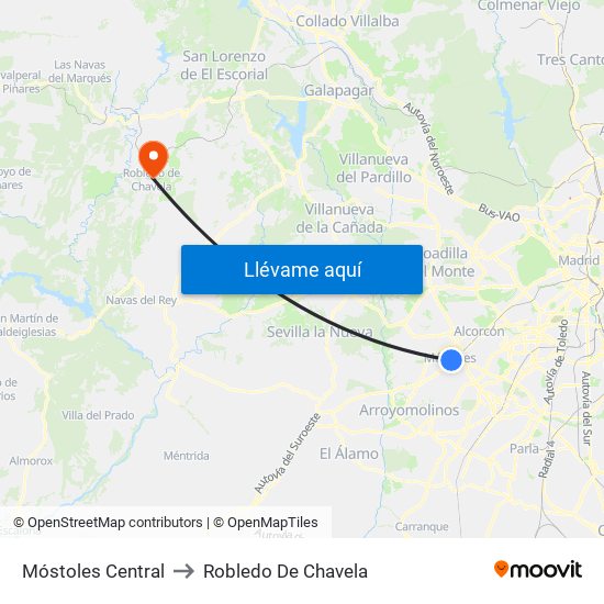 Móstoles Central to Robledo De Chavela map