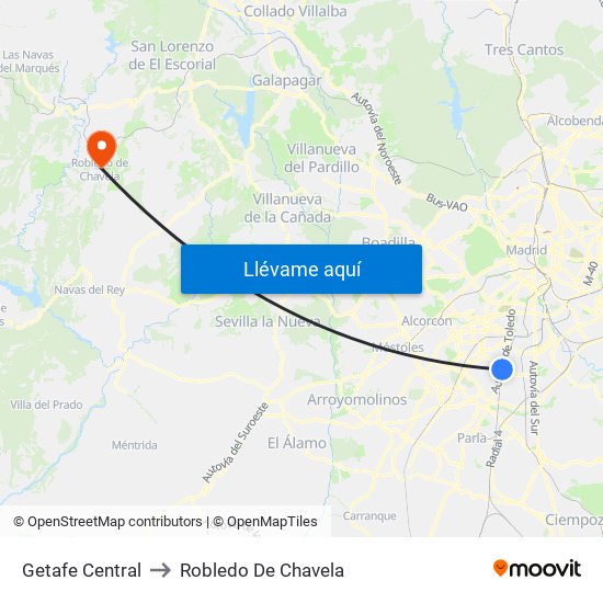 Getafe Central to Robledo De Chavela map