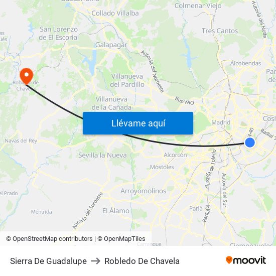 Sierra De Guadalupe to Robledo De Chavela map