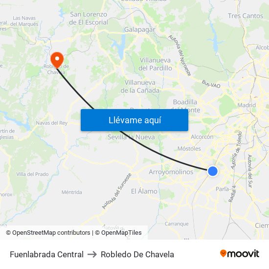 Fuenlabrada Central to Robledo De Chavela map