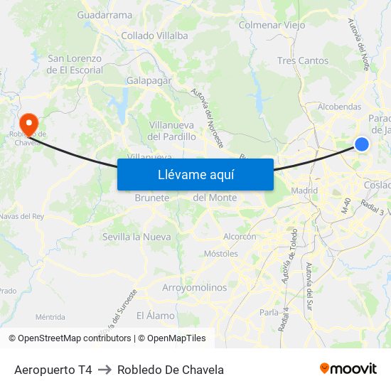 Aeropuerto T4 to Robledo De Chavela map