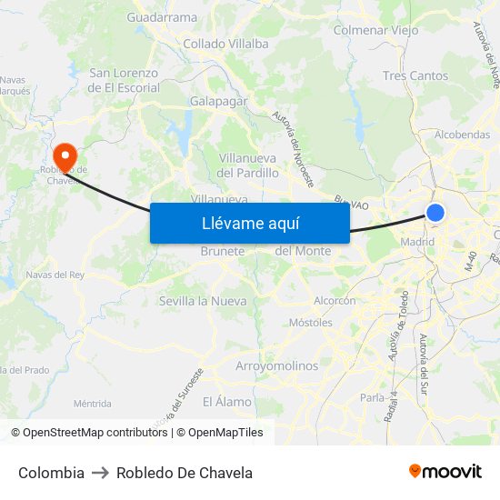Colombia to Robledo De Chavela map