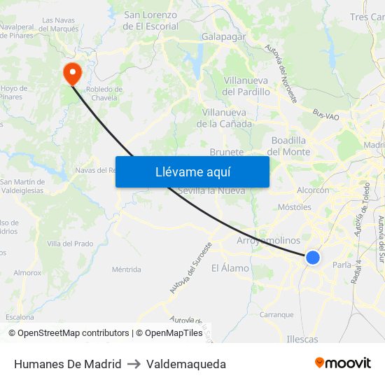 Humanes De Madrid to Valdemaqueda map