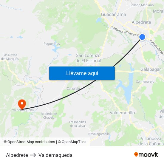 Alpedrete to Valdemaqueda map