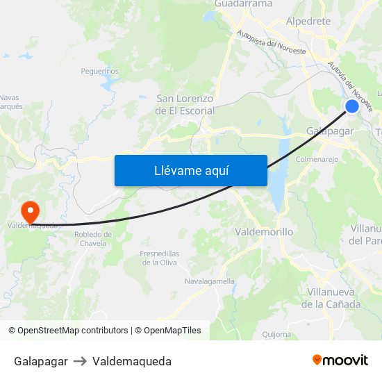 Galapagar to Valdemaqueda map