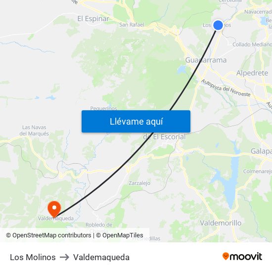 Los Molinos to Valdemaqueda map