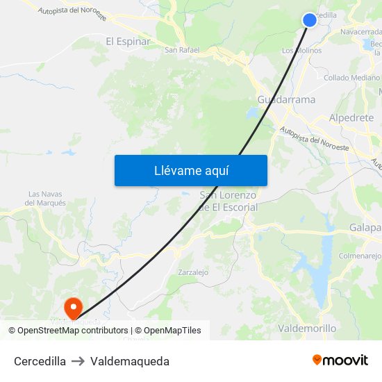 Cercedilla to Valdemaqueda map