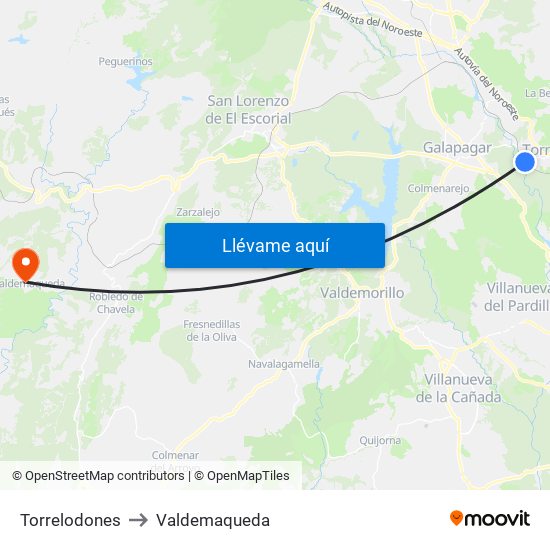 Torrelodones to Valdemaqueda map