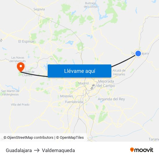 Guadalajara to Valdemaqueda map
