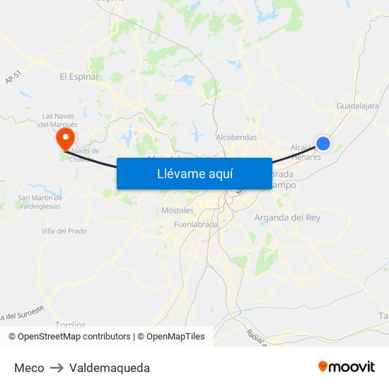 Meco to Valdemaqueda map