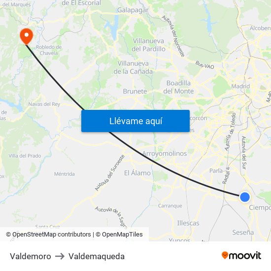 Valdemoro to Valdemaqueda map