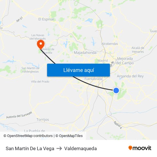 San Martín De La Vega to Valdemaqueda map