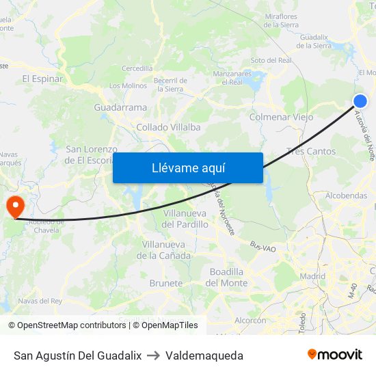 San Agustín Del Guadalix to Valdemaqueda map
