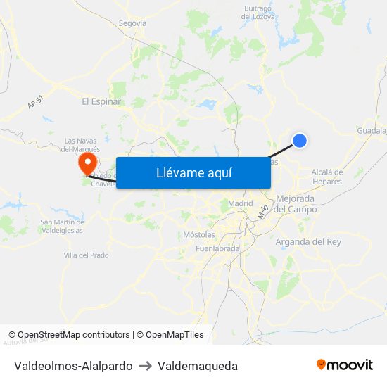 Valdeolmos-Alalpardo to Valdemaqueda map