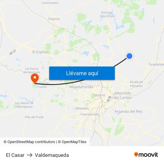 El Casar to Valdemaqueda map