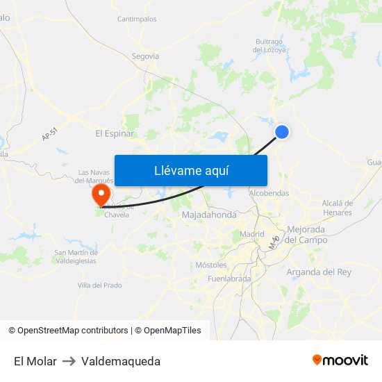 El Molar to Valdemaqueda map