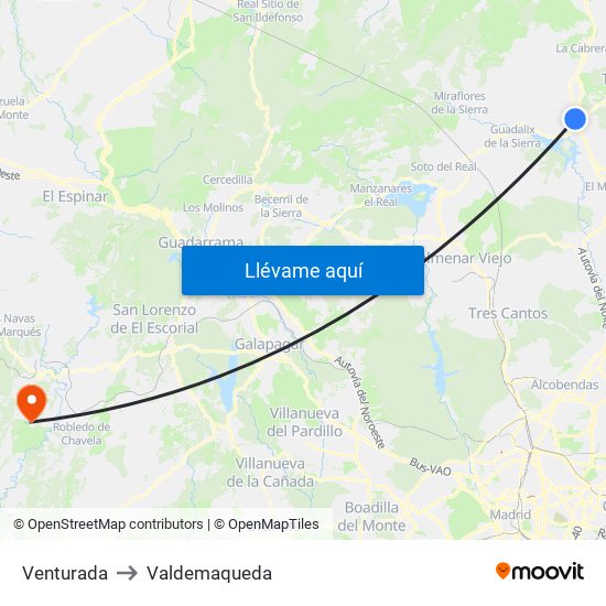 Venturada to Valdemaqueda map