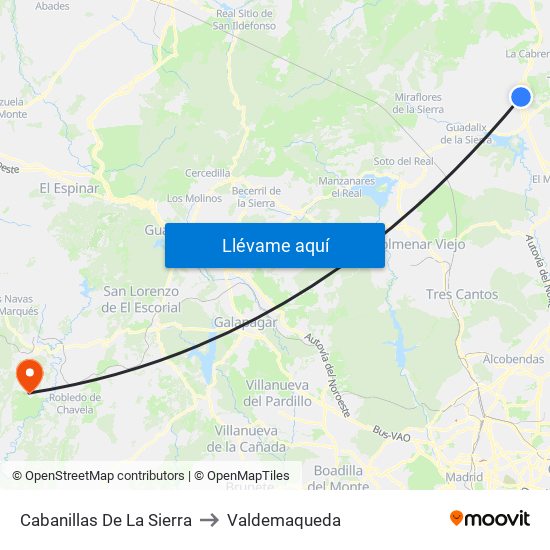 Cabanillas De La Sierra to Valdemaqueda map