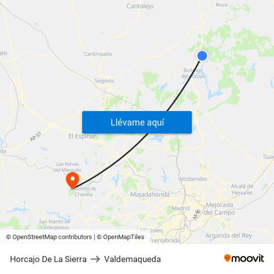 Horcajo De La Sierra to Valdemaqueda map