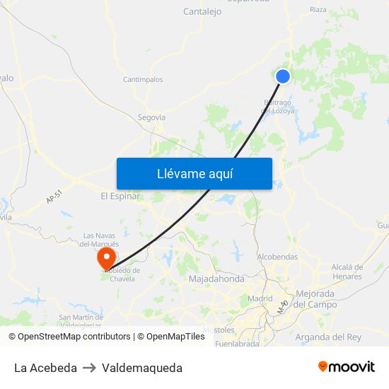 La Acebeda to Valdemaqueda map