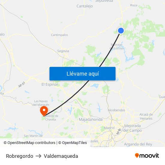 Robregordo to Valdemaqueda map
