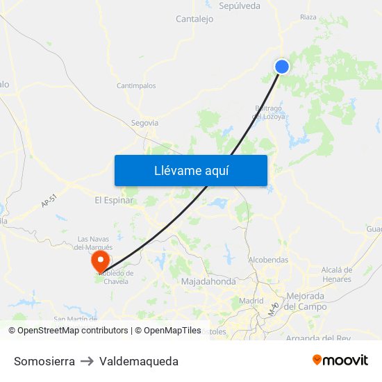 Somosierra to Valdemaqueda map