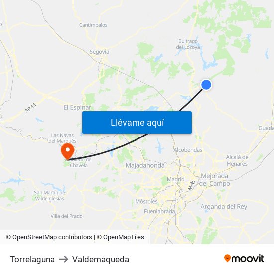 Torrelaguna to Valdemaqueda map
