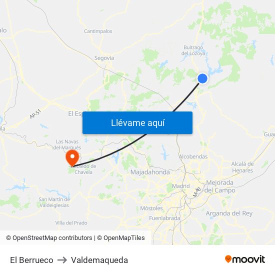 El Berrueco to Valdemaqueda map
