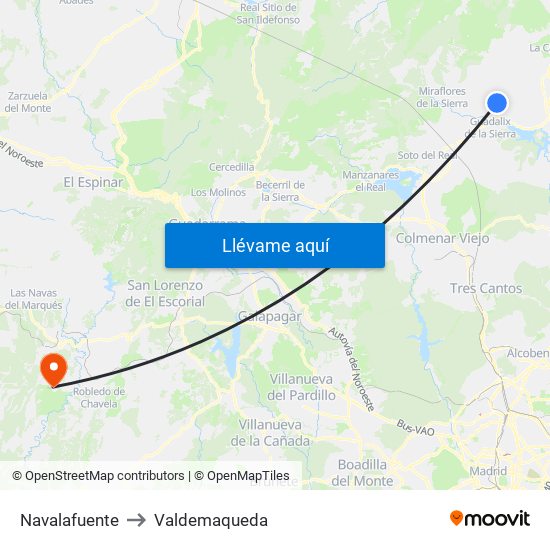 Navalafuente to Valdemaqueda map