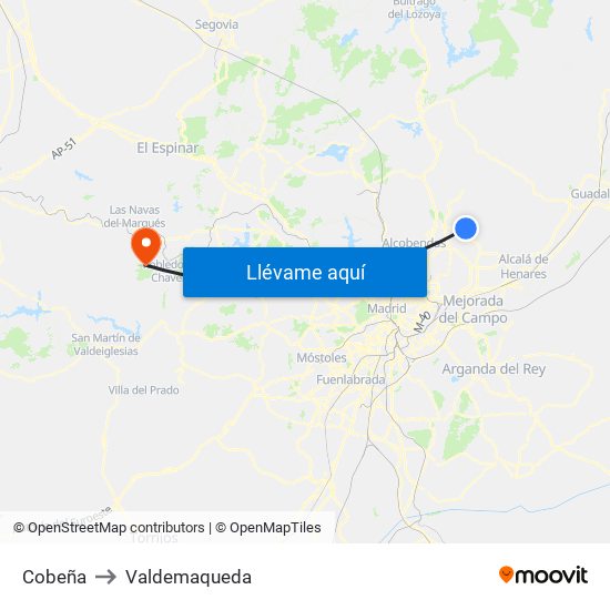 Cobeña to Valdemaqueda map