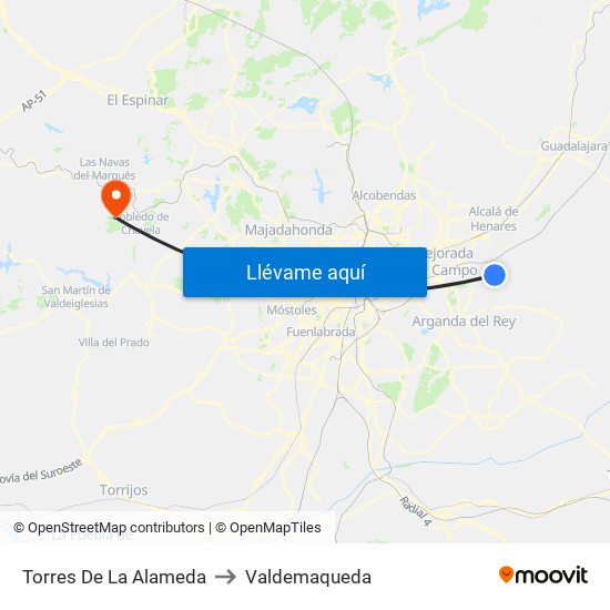 Torres De La Alameda to Valdemaqueda map