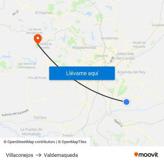 Villaconejos to Valdemaqueda map
