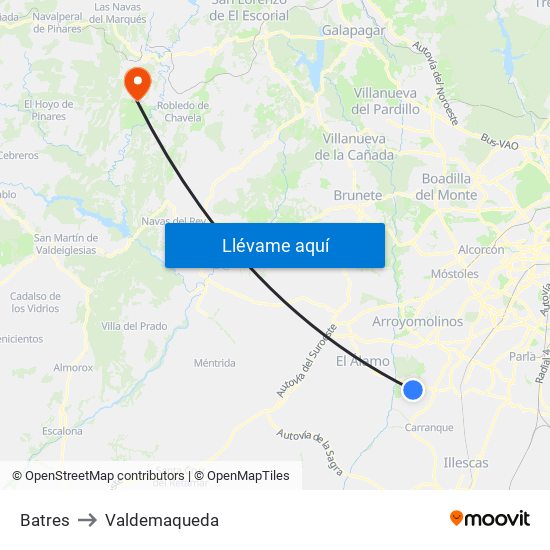 Batres to Valdemaqueda map