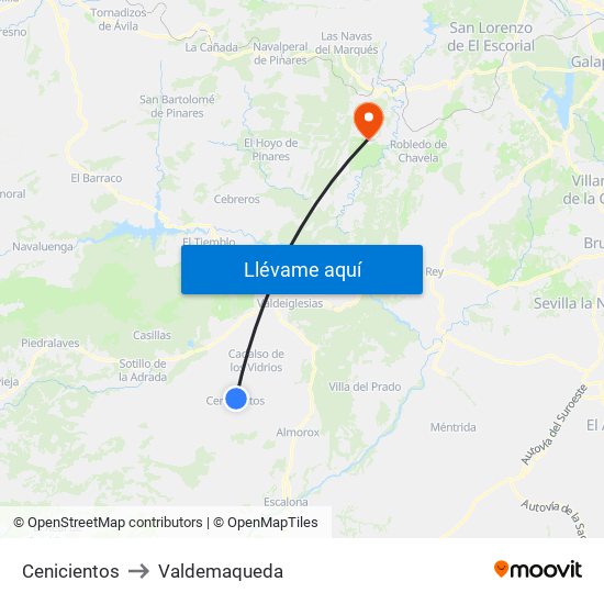 Cenicientos to Valdemaqueda map