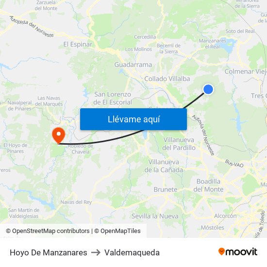 Hoyo De Manzanares to Valdemaqueda map