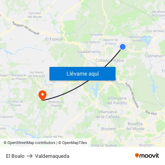 El Boalo to Valdemaqueda map