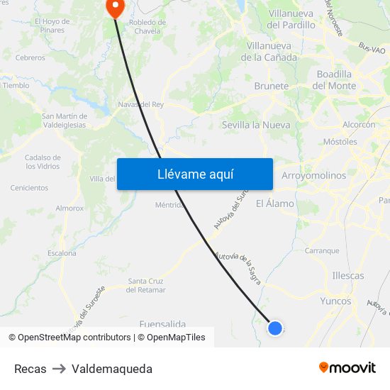 Recas to Valdemaqueda map