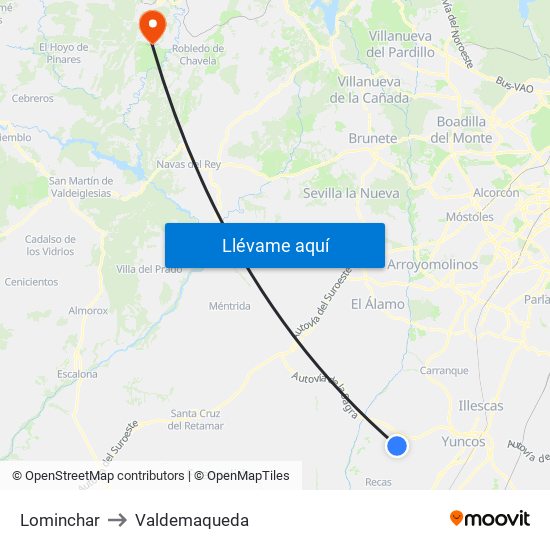 Lominchar to Valdemaqueda map