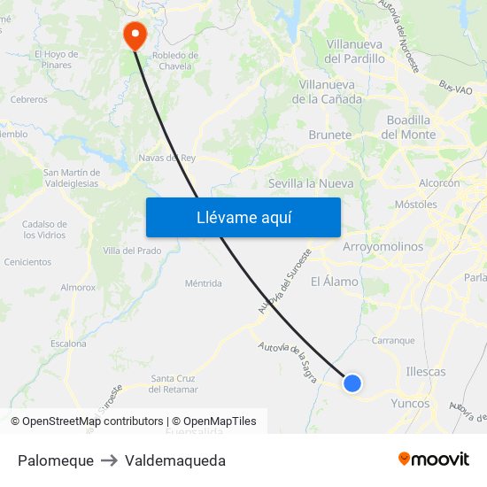 Palomeque to Valdemaqueda map
