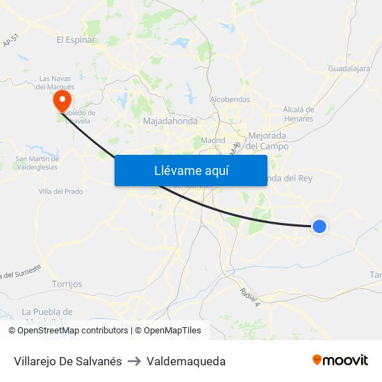 Villarejo De Salvanés to Valdemaqueda map