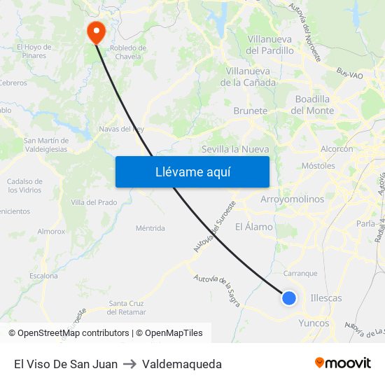 El Viso De San Juan to Valdemaqueda map