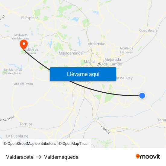 Valdaracete to Valdemaqueda map