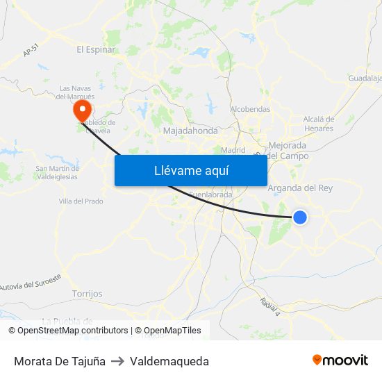 Morata De Tajuña to Valdemaqueda map
