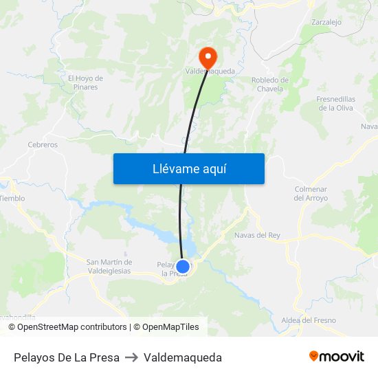 Pelayos De La Presa to Valdemaqueda map