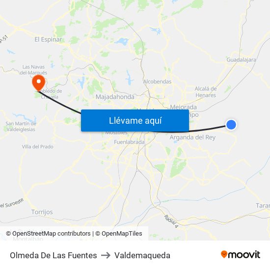 Olmeda De Las Fuentes to Valdemaqueda map