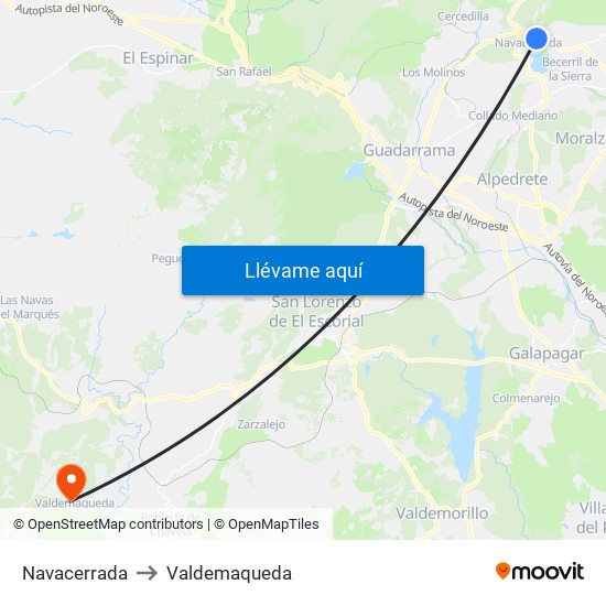 Navacerrada to Valdemaqueda map